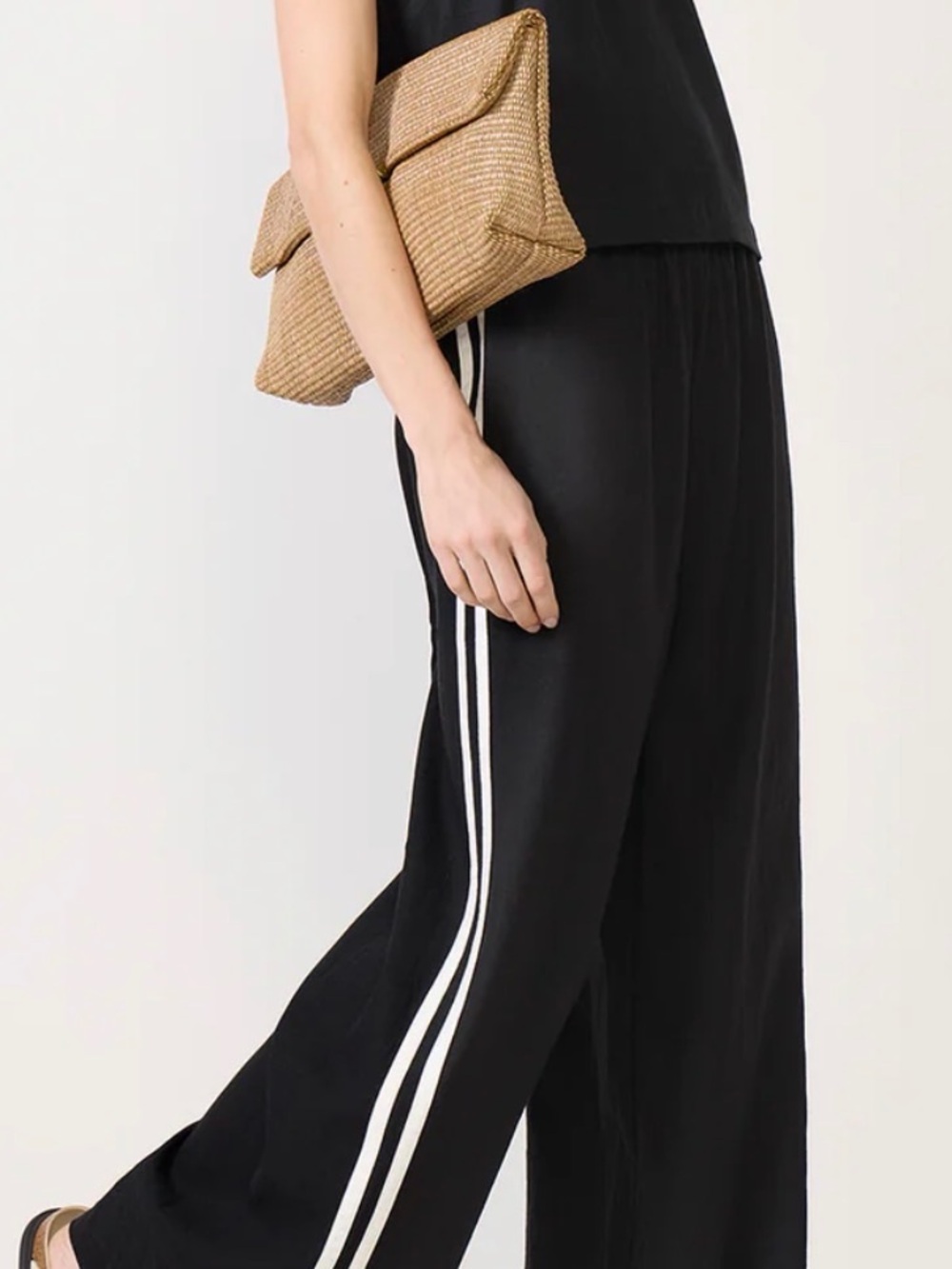 New Z Supply Wide Leg Track Pants with Side Stripes - Black